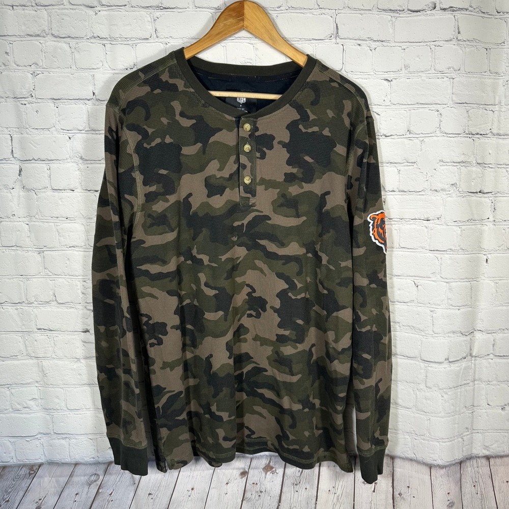 NFL Darius Rucker Chicago Bears Camo Waffle Knit Henley Shirt Mens XL Long Sleev